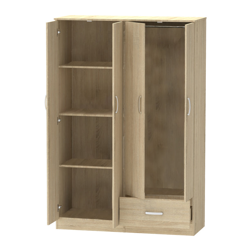 Ντουλάπα ρούχων τετράφυλλη Karter  sonoma μελαμίνης 121x48x180εκ - Pakobazaar