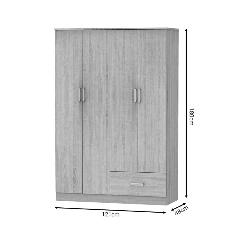 Ντουλάπα ρούχων τετράφυλλη Karter  sonoma μελαμίνης 121x48x180εκ - Pakobazaar