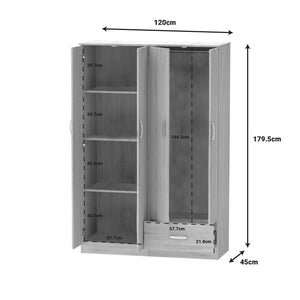 Ντουλάπα ρούχων τετράφυλλη Karter  sonoma μελαμίνης 121x48x180εκ - Pakobazaar