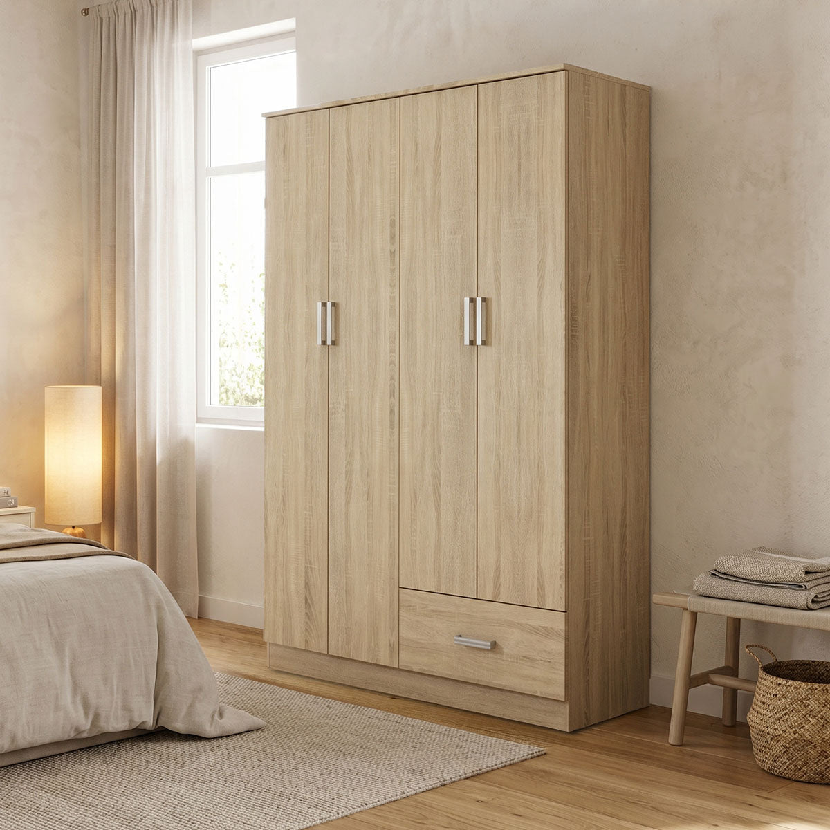 Ντουλάπα ρούχων τετράφυλλη Karter  sonoma μελαμίνης 121x48x180εκ - Pakobazaar