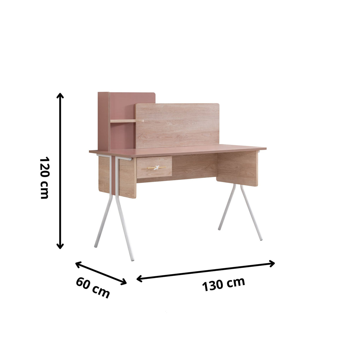 Γραφείο Pidasos Καφέ - Ροζ 130x60x120 εκ. Μελαμίνης