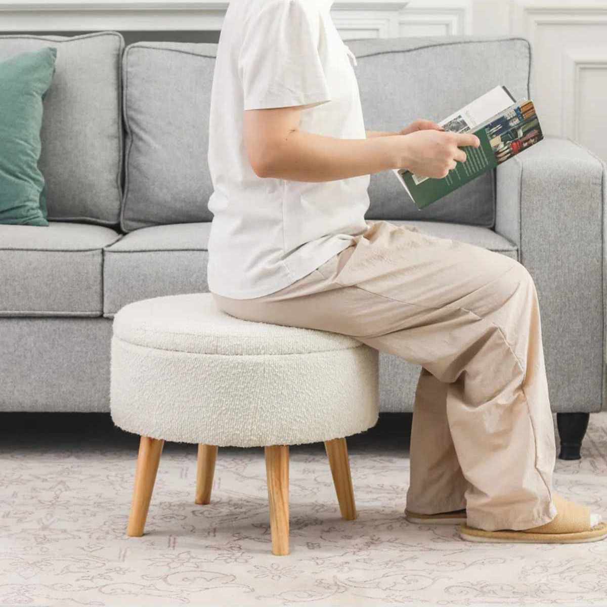 Πουφ Tersefanou Λευκό - Wellsoft 45x45x44 εκ.