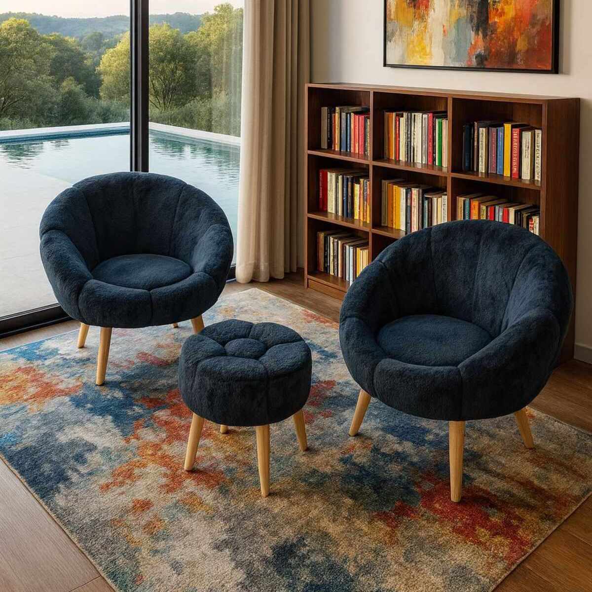 Σετ Πολυθρόνας & Πουφ 3τμχ Kerkini Ανθρακί - Wellsoft 75x42x100 εκ.