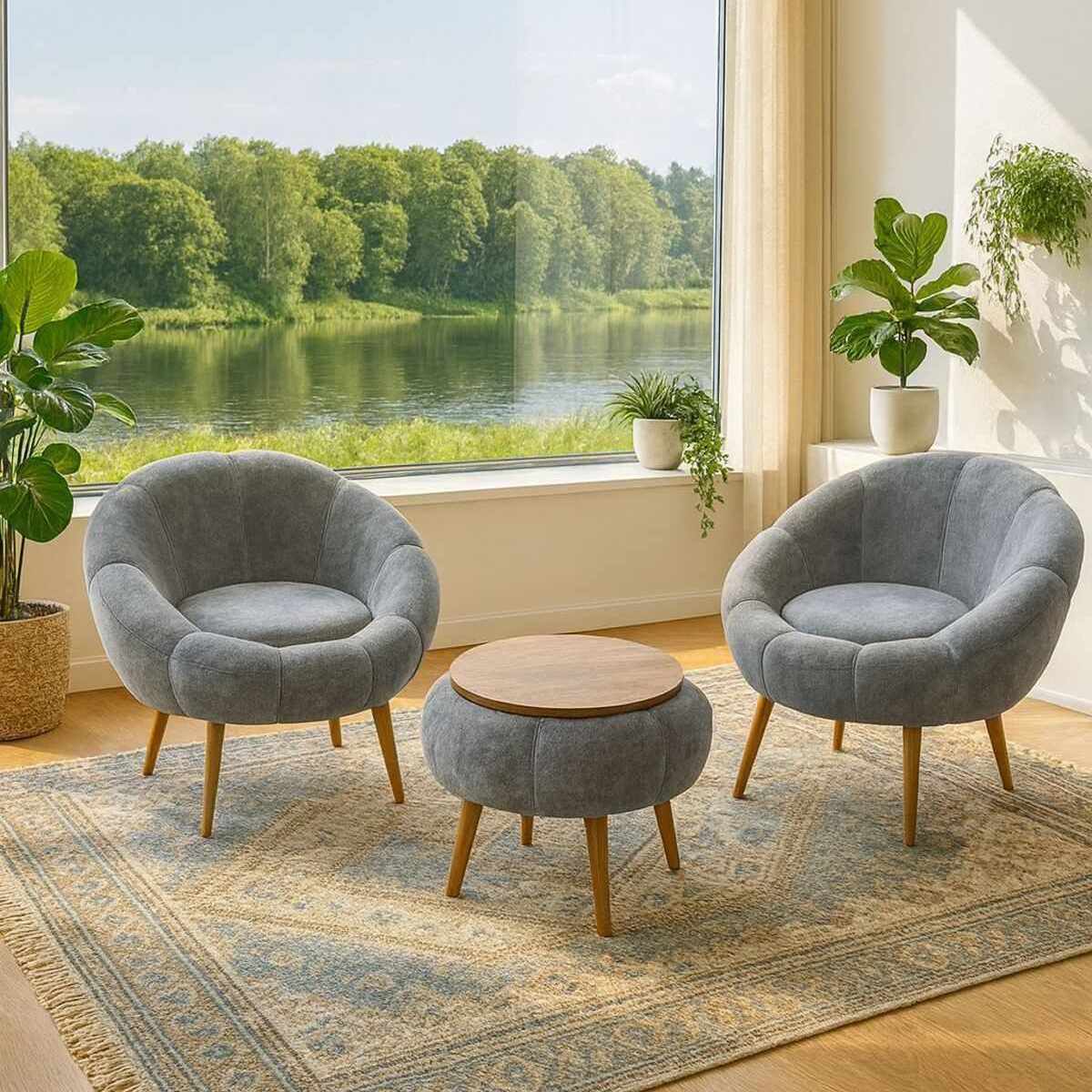 Σετ Πολυθρόνας & Τραπεζιού 3τμχ Kerkini Γκρι - Wellsoft 75x42x100 εκ.