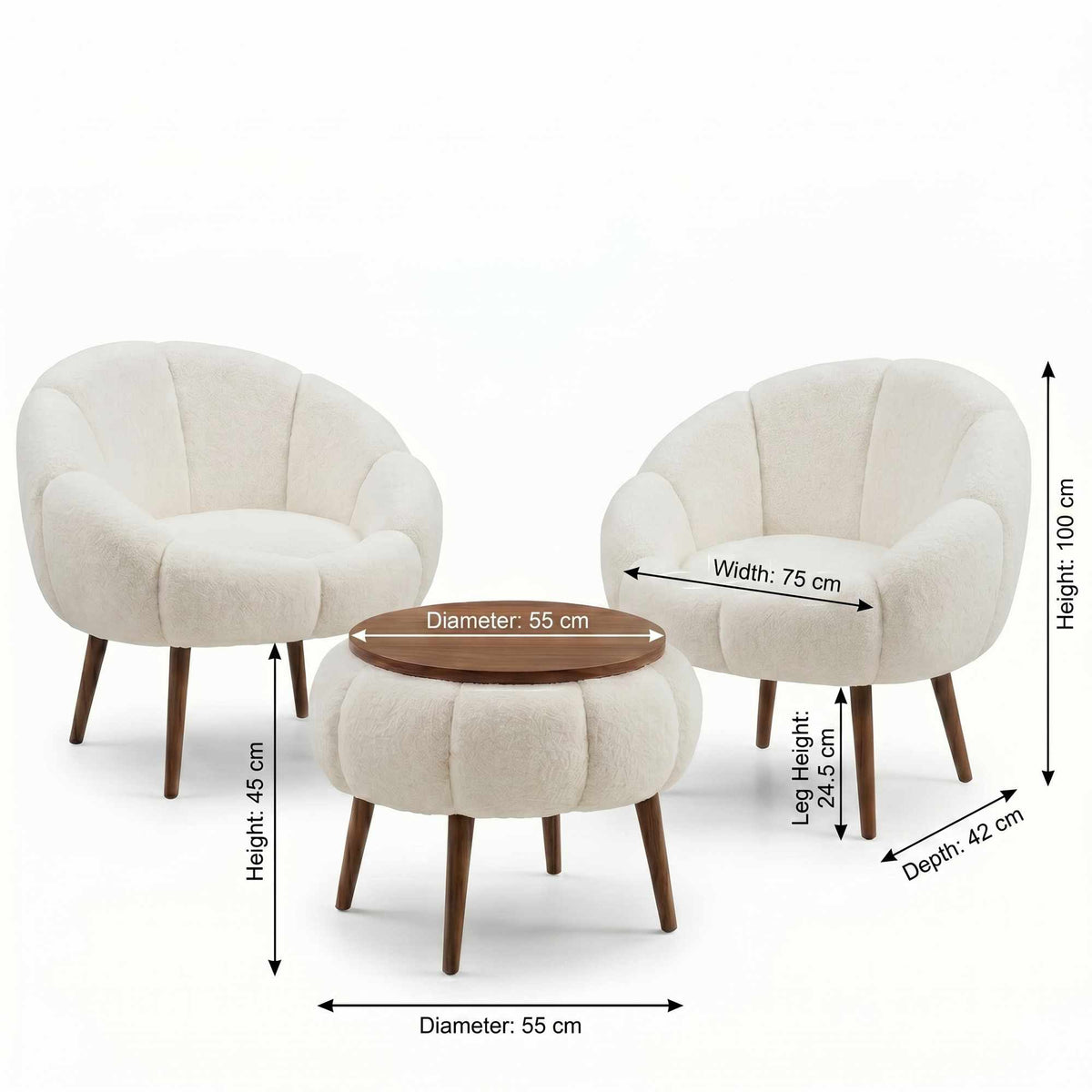 Σετ Πολυθρόνας & Τραπεζιού 3τμχ Kerkini Λευκό - Wellsoft 75x42x100 εκ.