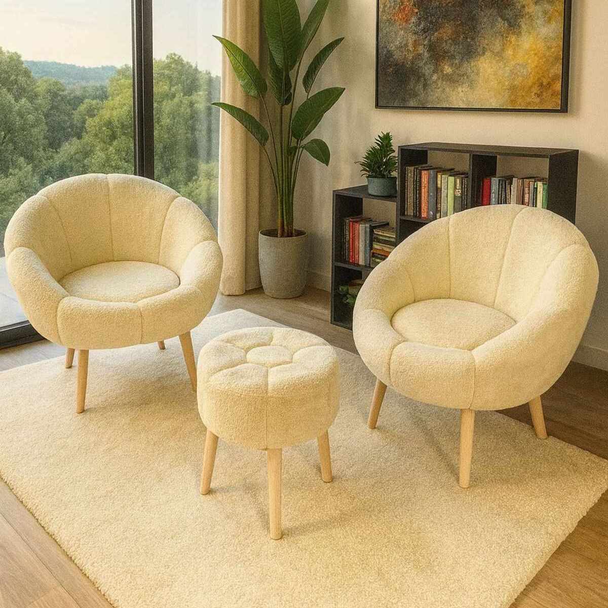 Σετ Πολυθρόνας & Πουφ 3τμχ Kerkini Κρεμ - Wellsoft 75x42x100 εκ.