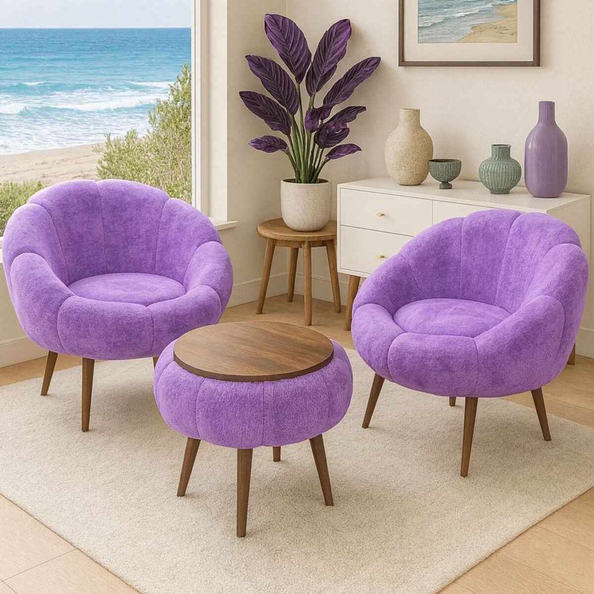 Σετ Πολυθρόνας & Τραπεζιού 3τμχ Kerkini Λιλά - Wellsoft 75x42x100 εκ.