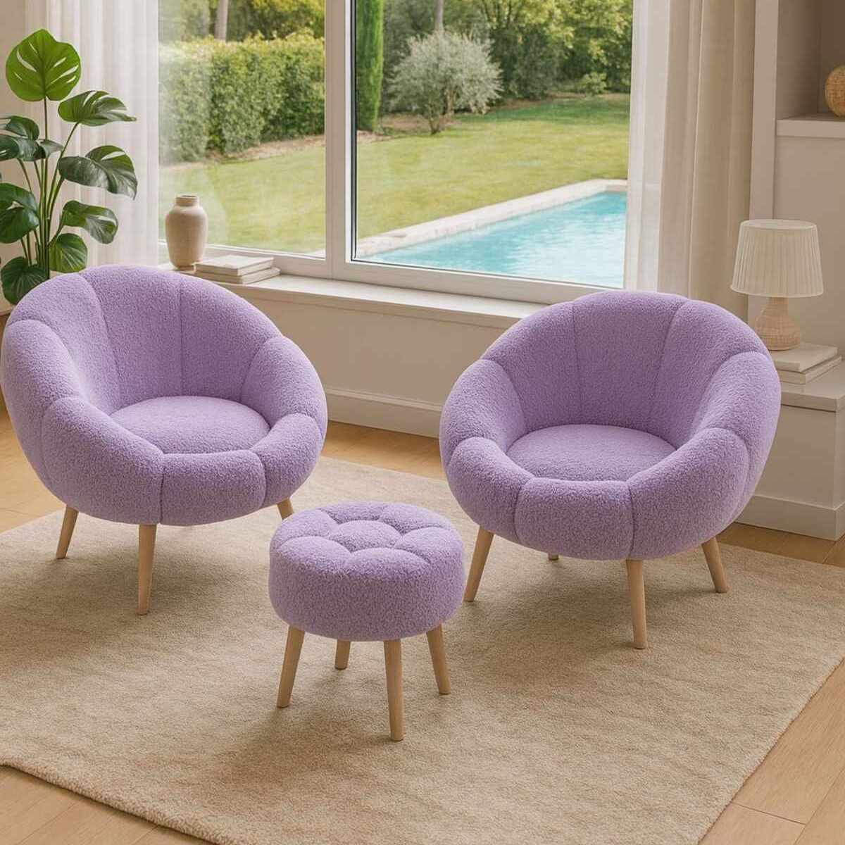 Σετ Πολυθρόνας & Πουφ 3τμχ Kerkini Λιλά - Wellsoft 75x42x100 εκ. - Pakobazaar