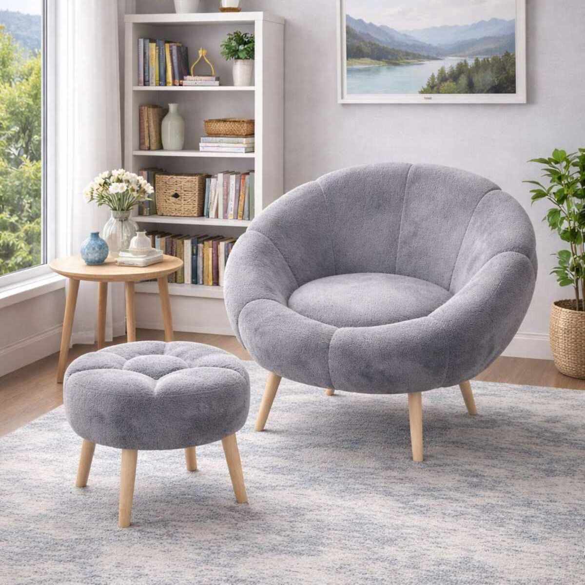 Σετ Πολυθρόνας & Πουφ 2τμχ Kerkini Γκρι 75x42x100 εκ.