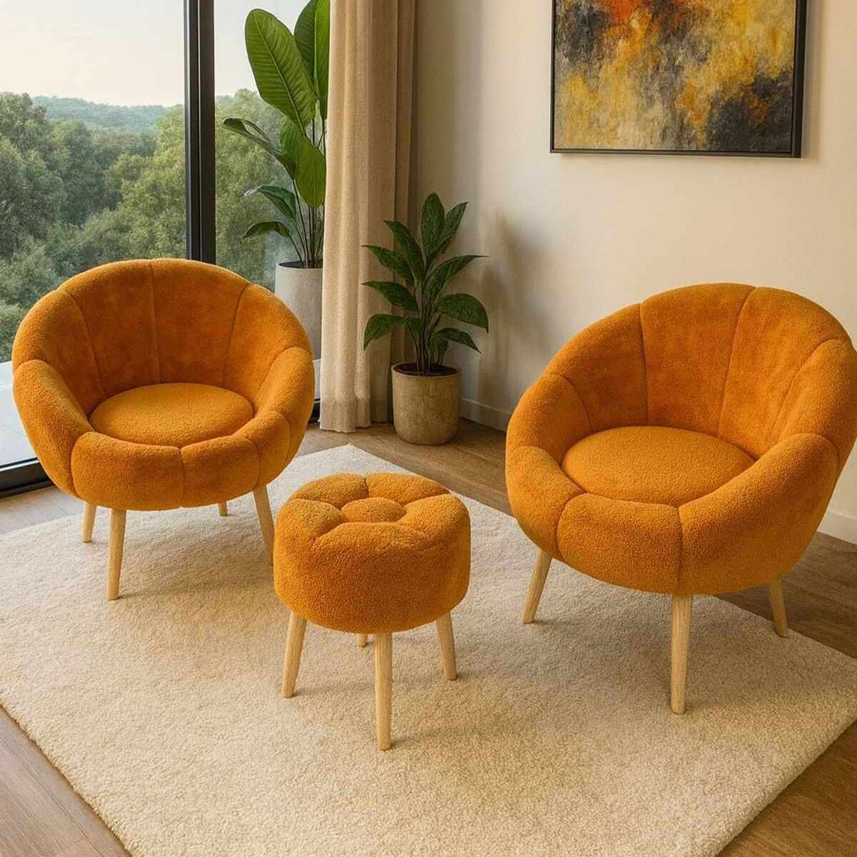 Σετ Πολυθρόνας & Πουφ 3τμχ Kerkini Πορτοκαλί - Wellsoft 75x42x100 εκ.