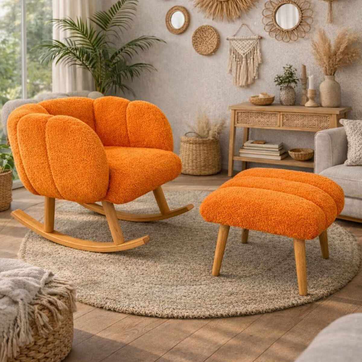 Σετ Πολυθρόνας & Πουφ 2τμχ Keros Πορτοκαλί 70x42x94 εκ. - Pakobazaar