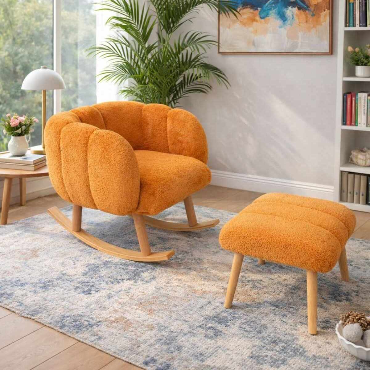 Σετ Πολυθρόνας & Πουφ 2τμχ Keros Πορτοκαλί 70x42x94 εκ. - Pakobazaar