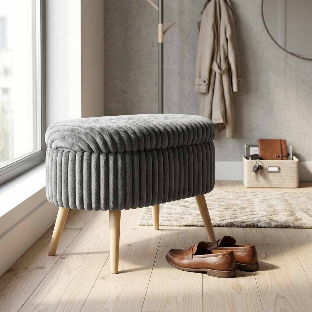 Πουφ Xylofagou Ανθρακί - Λινό 60x35x46 εκ.