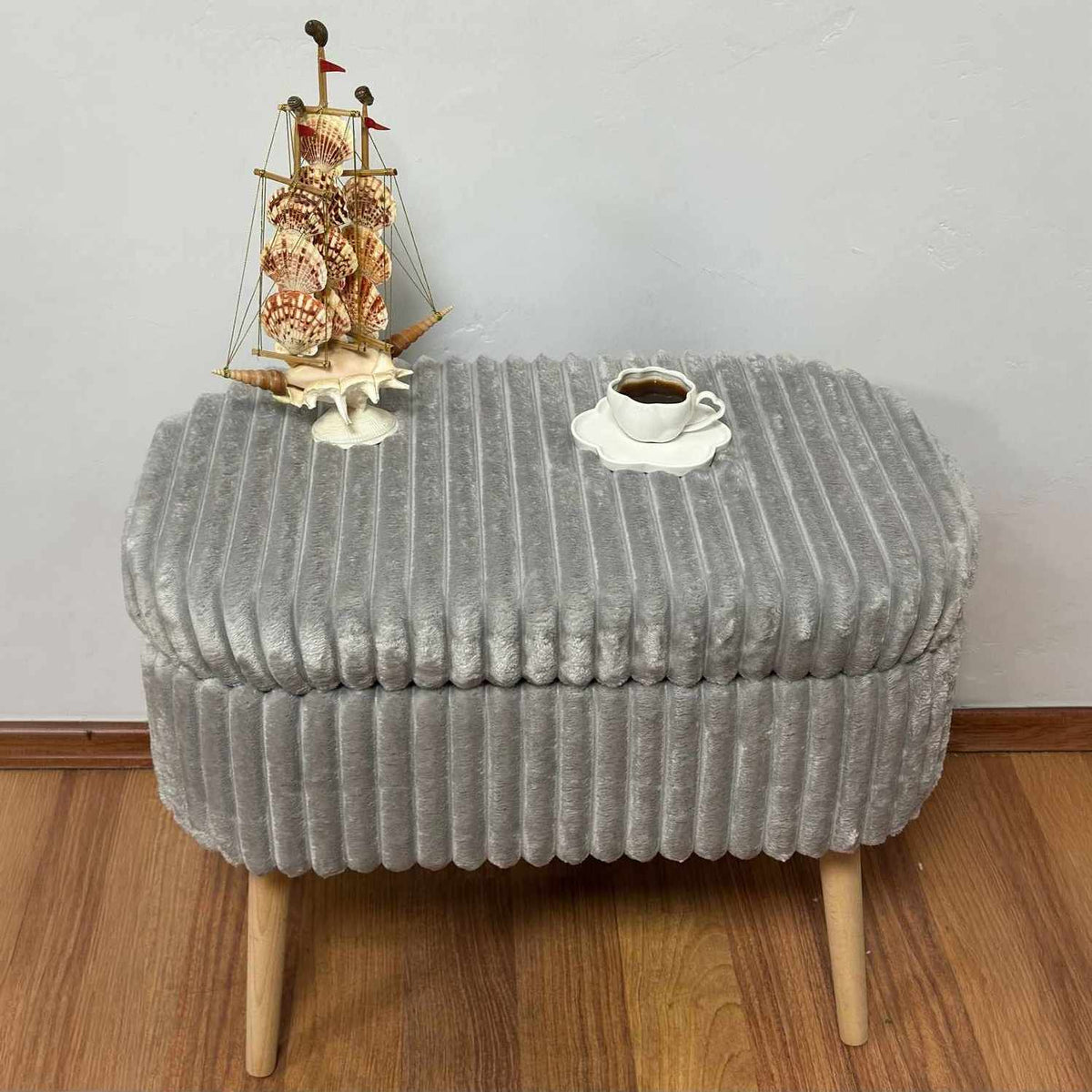 Πουφ Xylofagou Γκρι - Λινό 60x35x46 εκ.