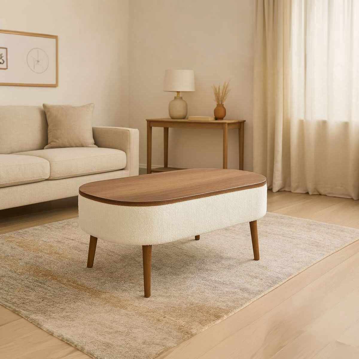 Τραπεζάκι Σαλονιού Perivoliou Λευκό - Καρυδί 90x60x43 εκ.