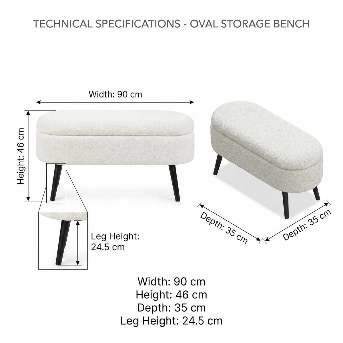 Πουφ Naxos Με Αποθηκευτικό Χώρο Λευκό - Μαύρο - Wellsoft 90x35x46 εκ.