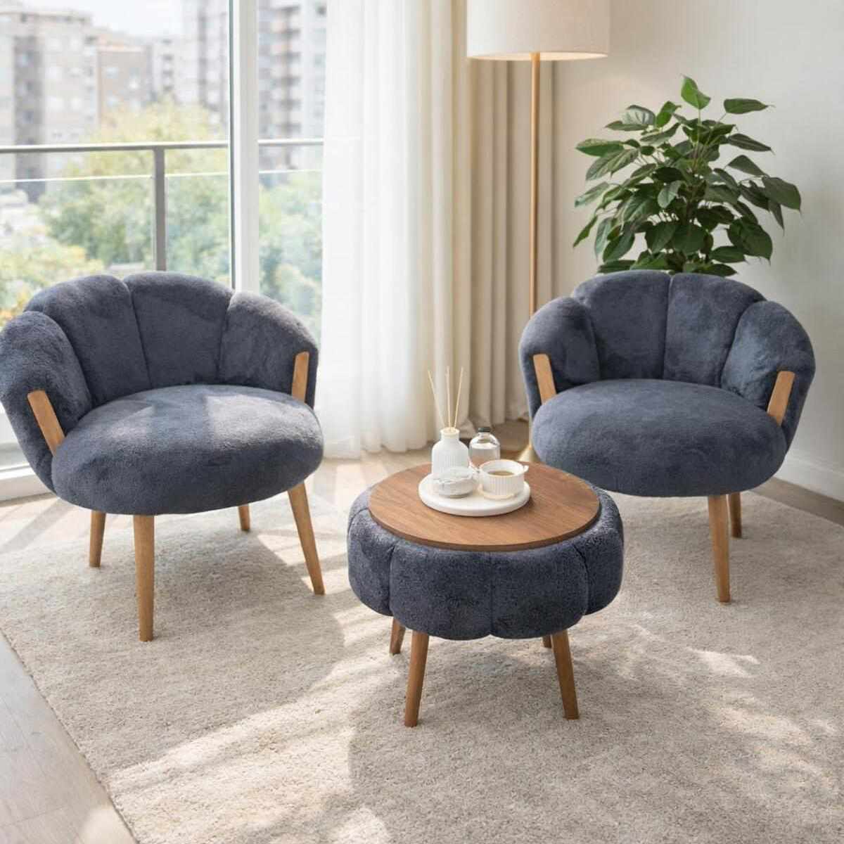 Σετ Πολυθρόνας & Τραπεζιού 3τμχ Gyaros Ανθρακί 75x42x100 εκ.