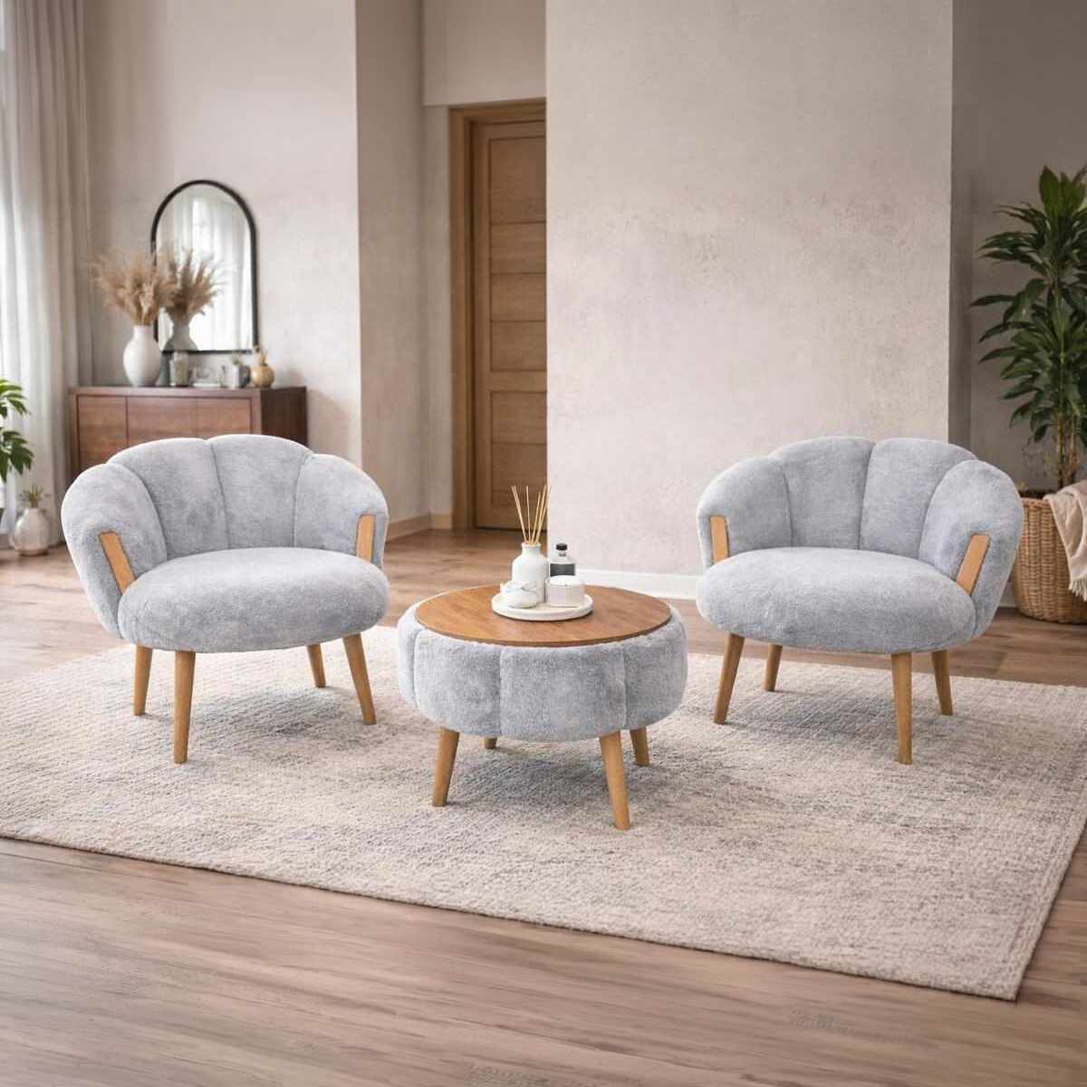 Σετ Πολυθρόνας & Τραπεζιού 3τμχ Gyaros Γκρι 75x42x100 εκ.
