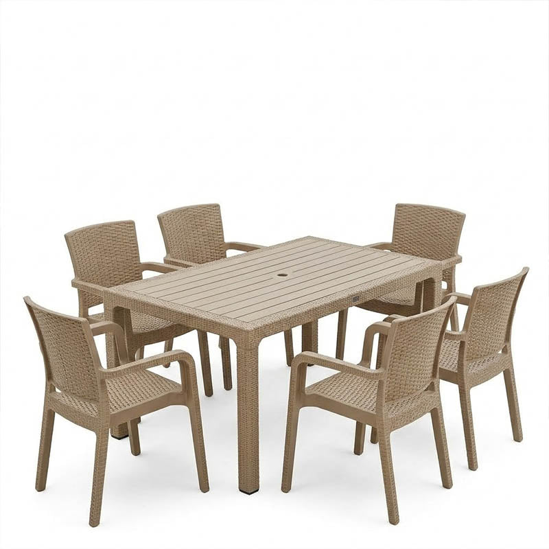 Τραπεζαρία Explore-Halcyon  σετ 7τεμ PP cappuccino 150x90x73,5εκ - Pakobazaar