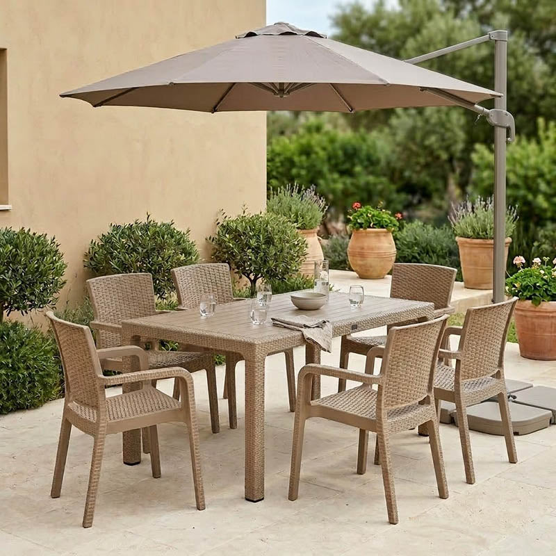 Τραπεζαρία Explore-Halcyon  σετ 7τεμ PP cappuccino 150x90x73,5εκ - Pakobazaar