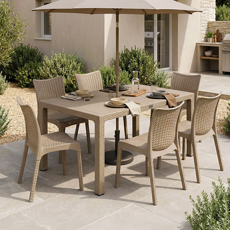 Τραπεζαρία Explore-Confident  σετ 7τεμ PP cappuccino 150x90x73,5εκ - Pakobazaar