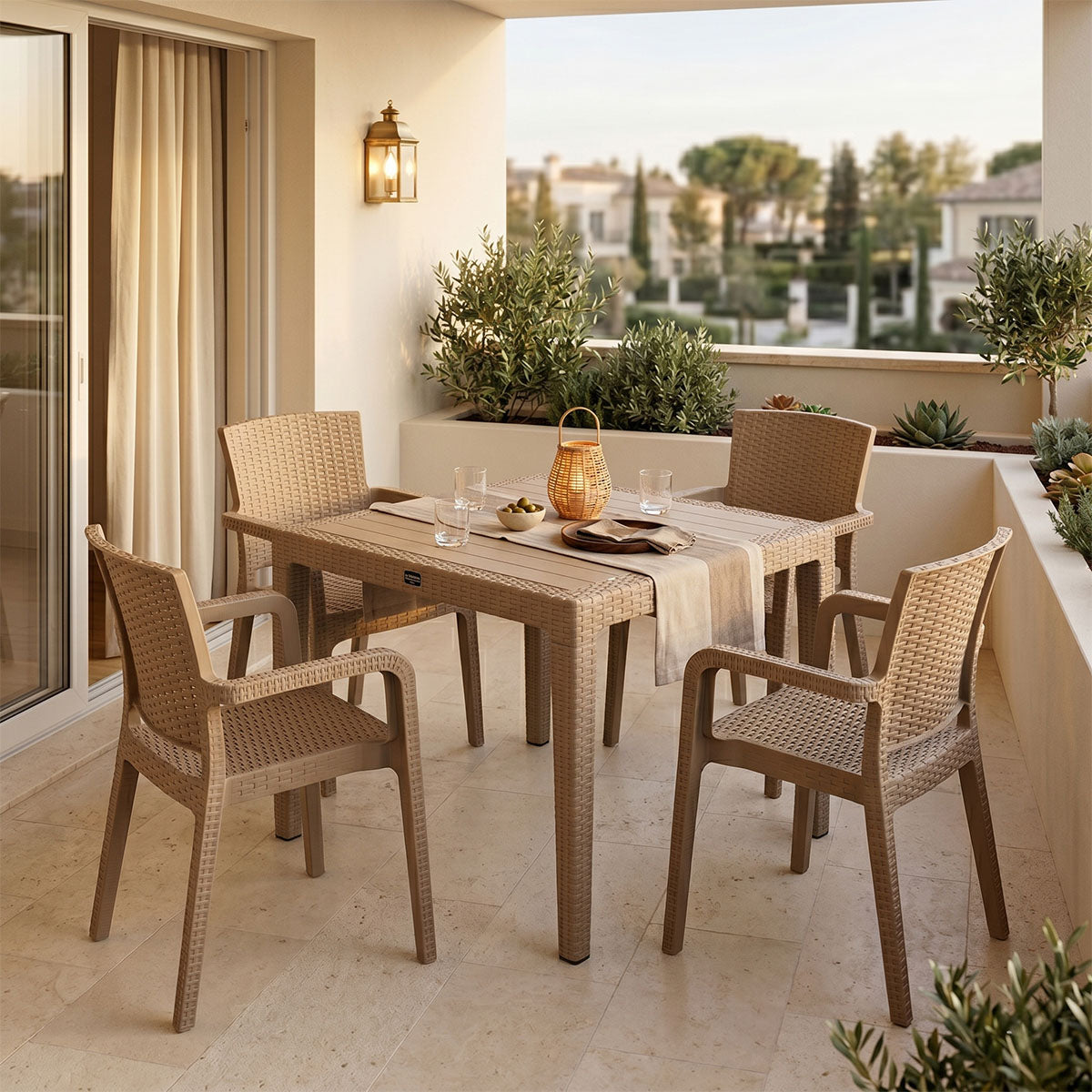 Τραπεζαρία Explore-Halcyon  σετ 5τεμ PP cappuccino 90x90x73,5εκ - Pakobazaar