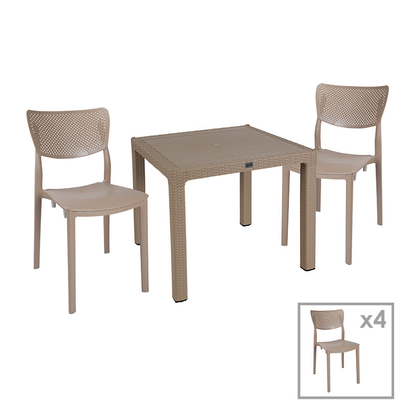 Τραπεζαρία Explore-Ignite  σετ 5τεμ PP cappuccino 90x90x73,5εκ - Pakobazaar