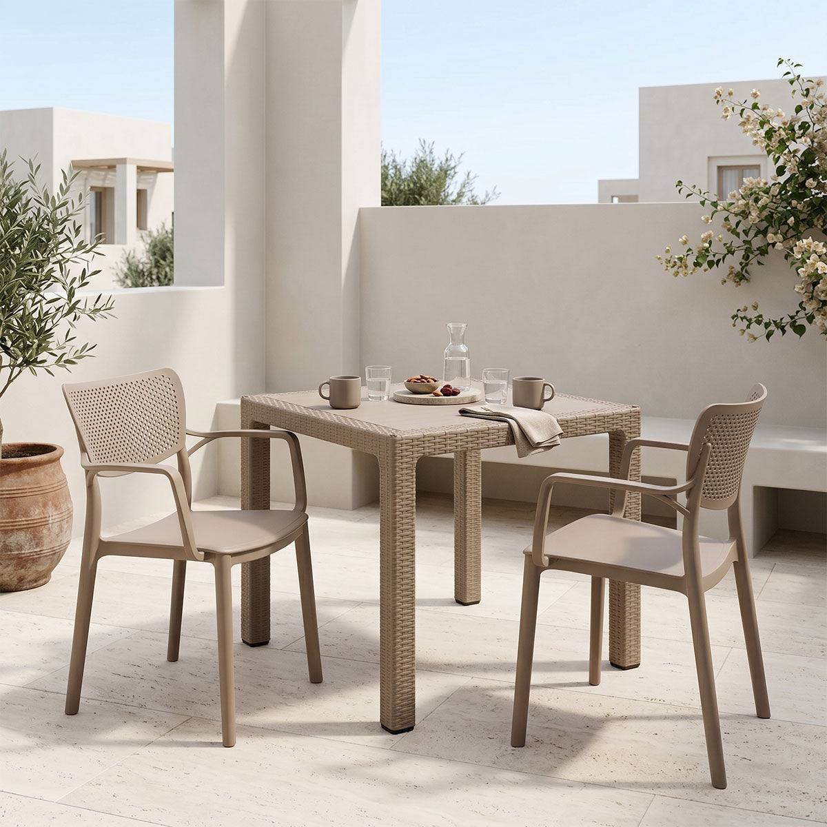 Τραπεζαρία Explore-Frontline  σετ 3τεμ PP cappuccino 90x90x73,5εκ - Pakobazaar