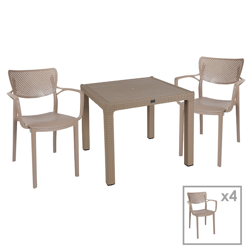 Τραπεζαρία Explore-Frontline  σετ 5τεμ PP cappuccino 90x90x73,5εκ - Pakobazaar