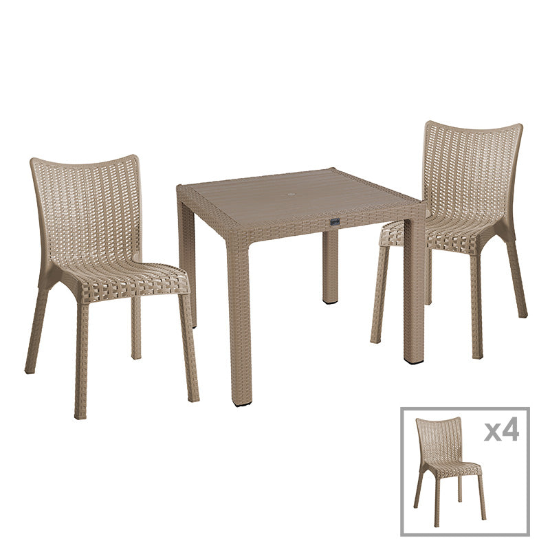 Τραπεζαρία Explore-Confident  σετ 5τεμ PP cappuccino 90x90x73,5εκ - Pakobazaar