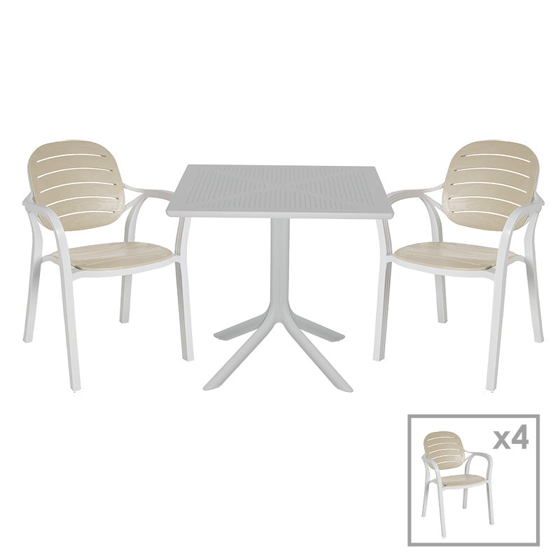 Τραπεζαρία Groovy-Gentle  σετ 5τεμ PP λευκό-cappuccino 80x80x74,5εκ - Pakobazaar
