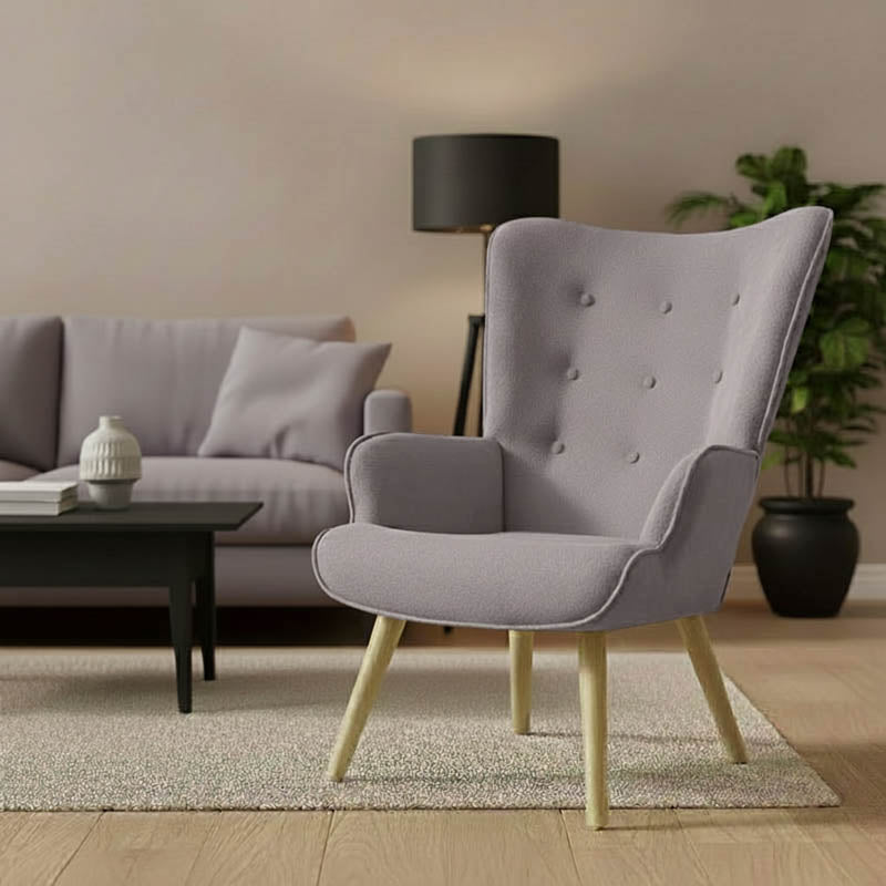 Πολυθρόνα Fluffy  ύφασμα γκρι-πόδι rubberwood φυσικό 75x69x96εκ - Pakobazaar