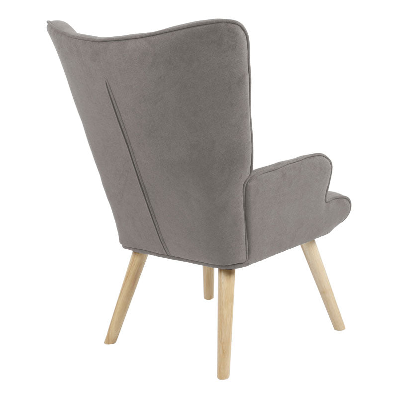 Πολυθρόνα Fluffy  ύφασμα γκρι-πόδι rubberwood φυσικό 75x69x96εκ - Pakobazaar