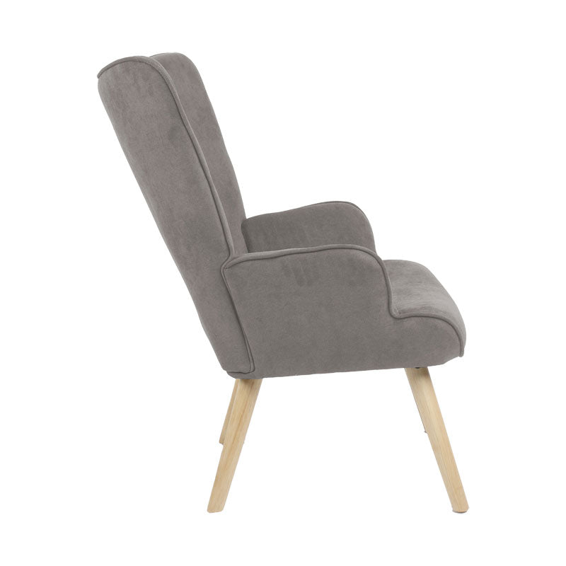 Πολυθρόνα Fluffy  ύφασμα γκρι-πόδι rubberwood φυσικό 75x69x96εκ - Pakobazaar