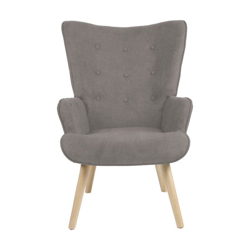 Πολυθρόνα Fluffy  ύφασμα γκρι-πόδι rubberwood φυσικό 75x69x96εκ - Pakobazaar