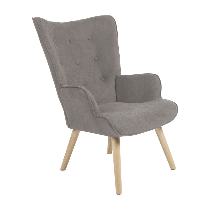 Πολυθρόνα Fluffy  ύφασμα γκρι-πόδι rubberwood φυσικό 75x69x96εκ - Pakobazaar