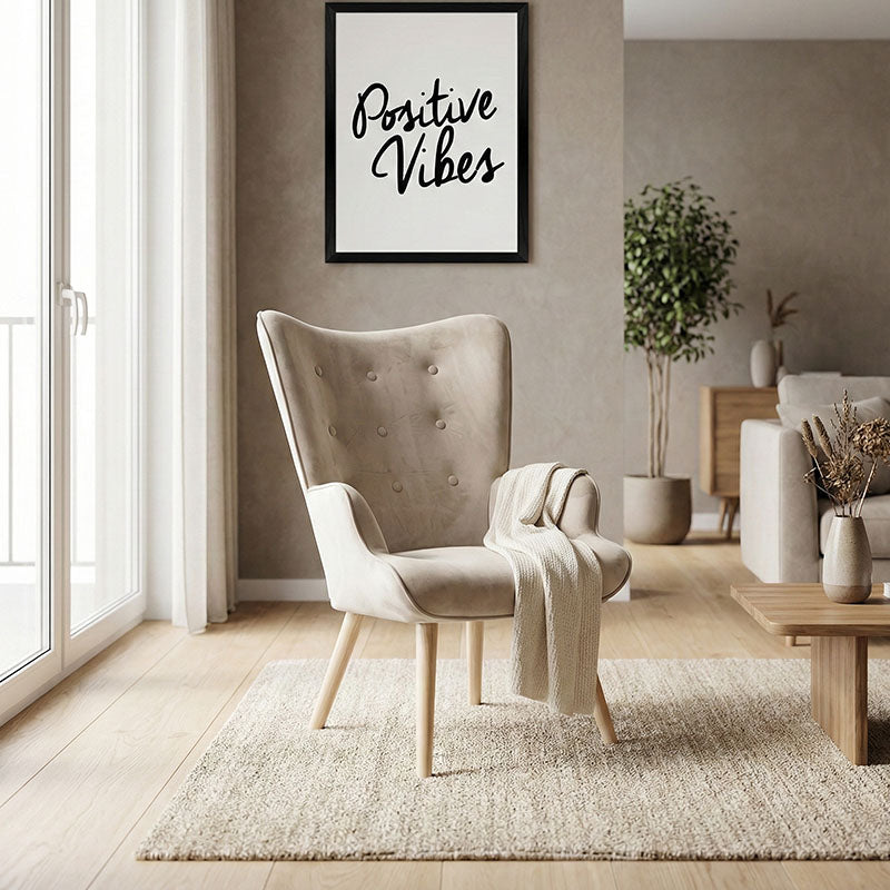 Πολυθρόνα Fluffy  βελούδο μπεζ-φυσικό πόδι 75x69x96εκ - Pakobazaar