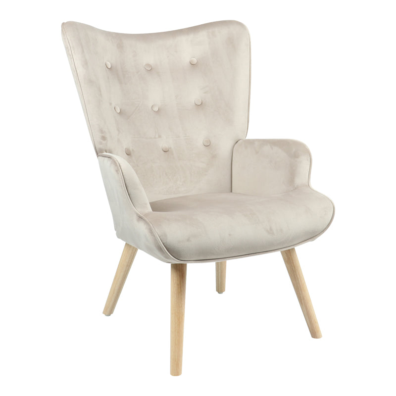 Πολυθρόνα Fluffy  βελούδο μπεζ-φυσικό πόδι 75x69x96εκ - Pakobazaar