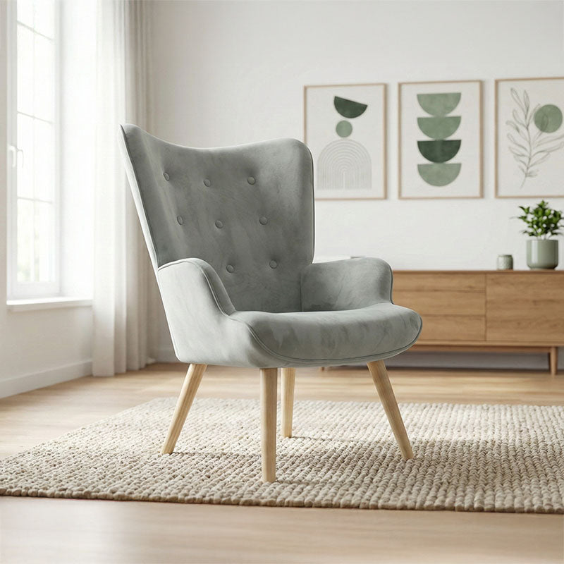 Πολυθρόνα Fluffy  βελούδο γκρι-φυσικό πόδι 75x69x96εκ