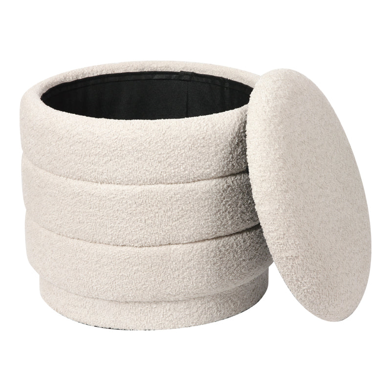 Σκαμπό-μπαούλο Bettia  μπουκλέ ιβουάρ Φ41x38.5εκ - Pakobazaar