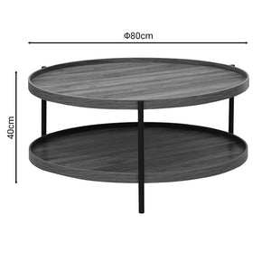 Τραπέζι σαλονιού Portogie  mdf καρυδί-μέταλλο μαύρο Φ80x40εκ - Pakobazaar
