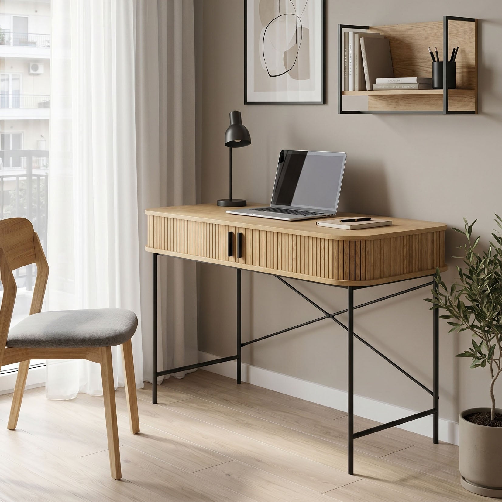Γραφείο εργασίας Scandi  MDF/Metal σε φυσική απόχρωση με μεταλλικά μαύρα πόδια 120x60x76,5εκ - Pakobazaar