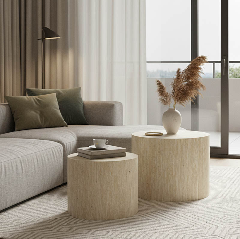 Βοηθητικά τραπεζάκια 2τεμ Zonar  MDF σε όψη τραβερτίνας