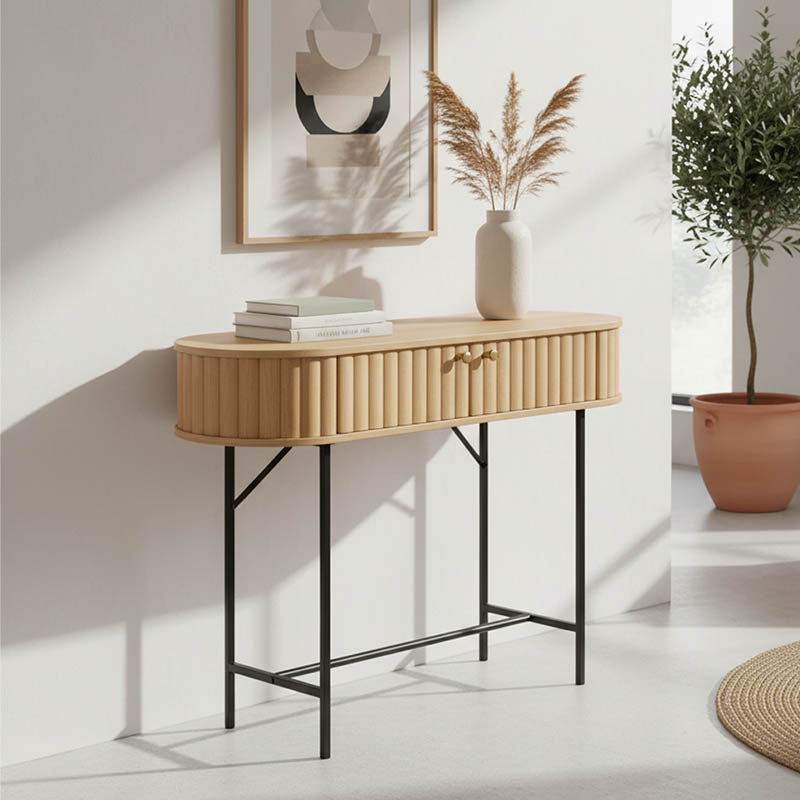 Κονσόλα Zakro  MDF-μέταλλο σε oak απόχρωση 80x30x70εκ - Image 1