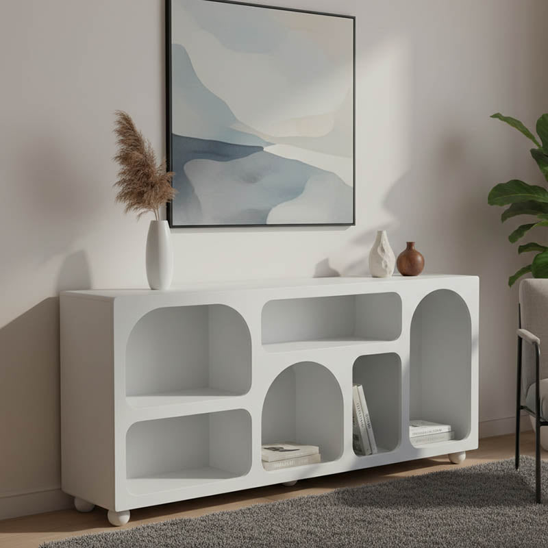 Μπουφές Emersi  με ράφια mdf σε λευκή απόχρωση 164x34x76εκ - Pakobazaar