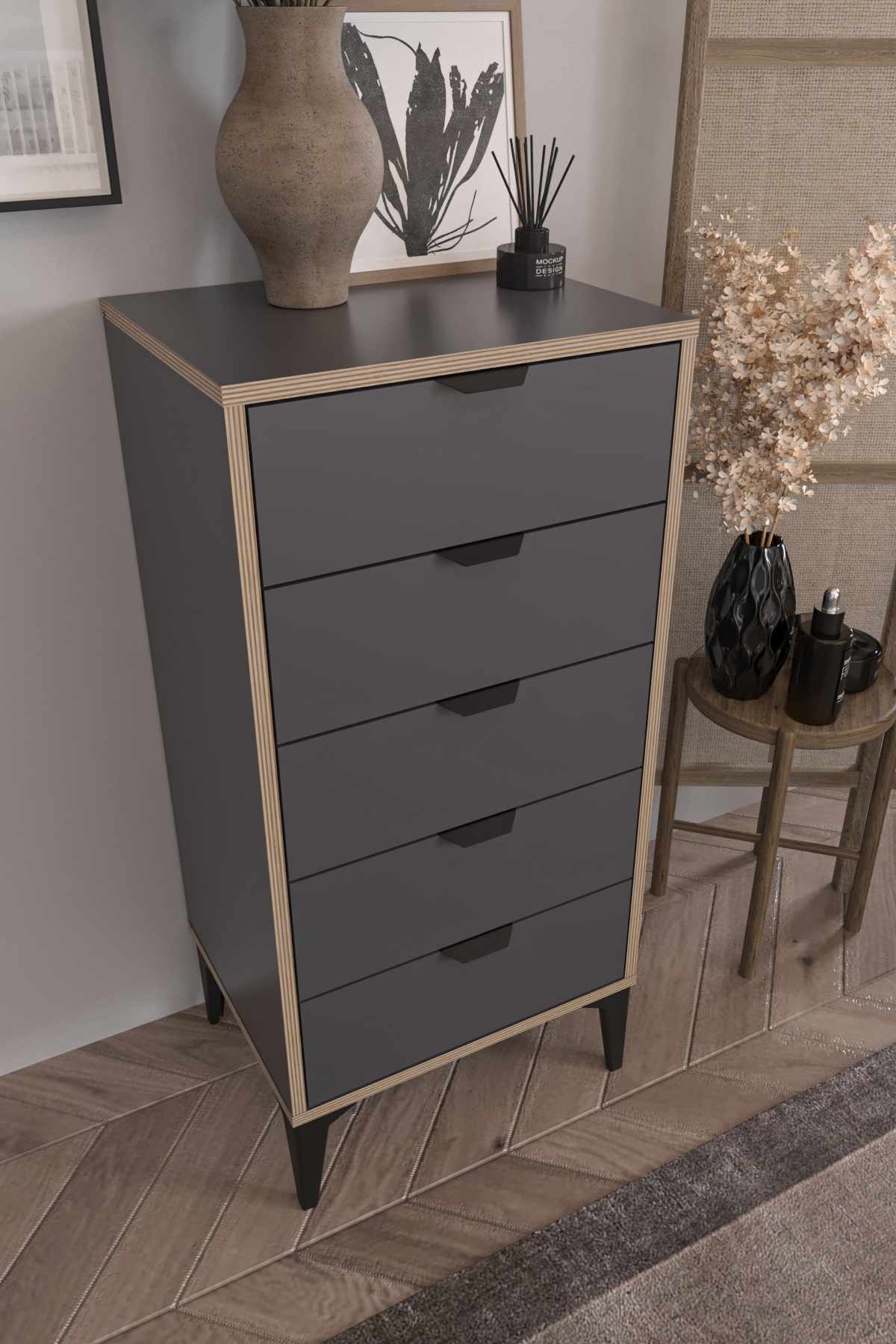 Συρταριέρα Longos Ανθρακί 50x40x105 εκ. Μελαμίνης