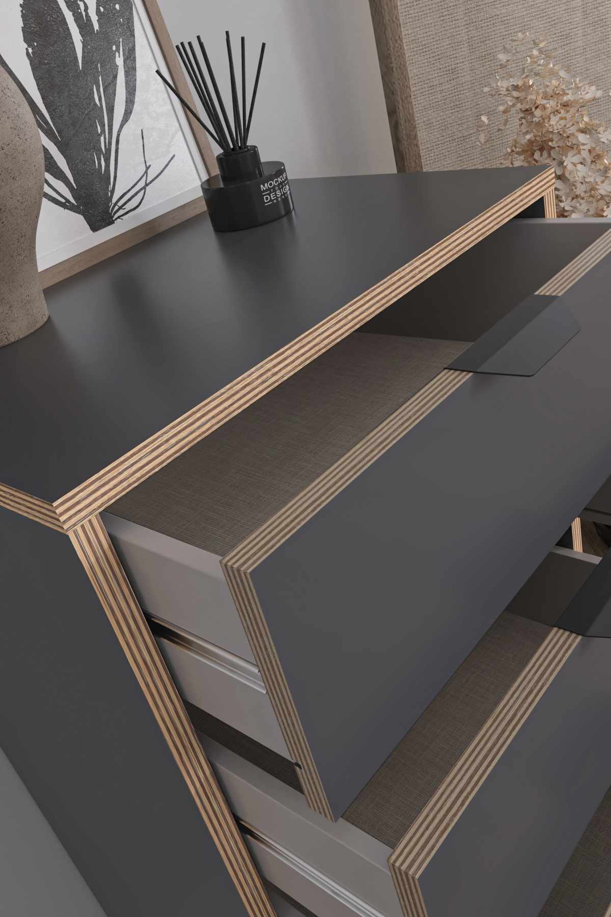 Συρταριέρα Longos Ανθρακί 50x40x105 εκ. Μελαμίνης