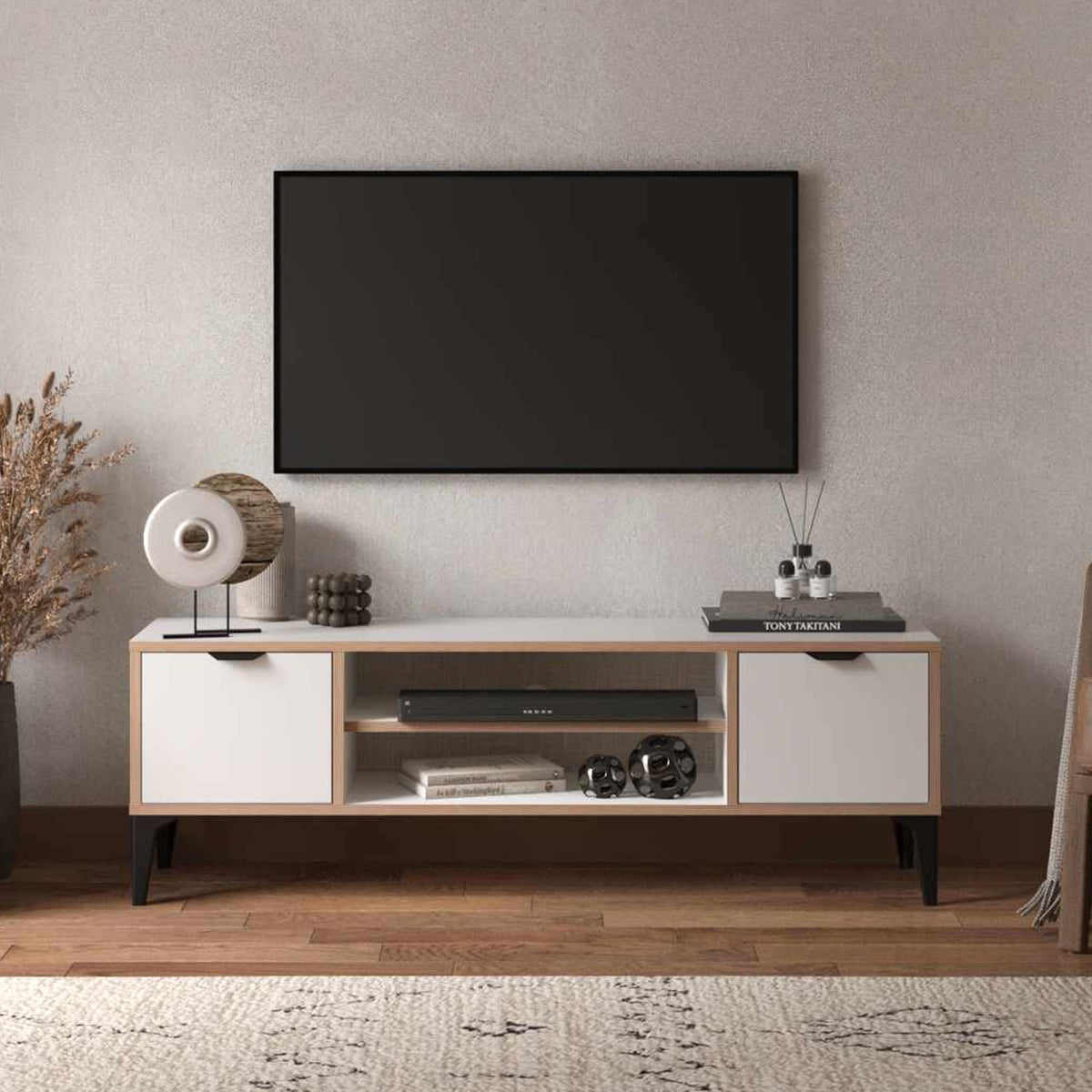 Έπιπλο Τηλεόρασης Longos Λευκό 140x35x46 εκ. Μελαμίνης - Pakobazaar