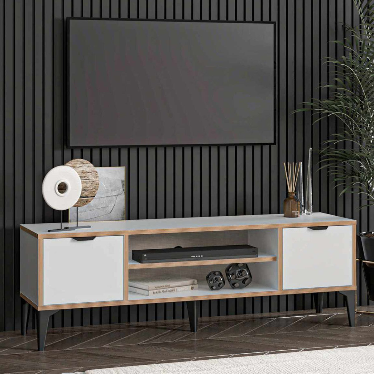 Έπιπλο Τηλεόρασης Longos Λευκό 140x35x46 εκ. Μελαμίνης - Pakobazaar