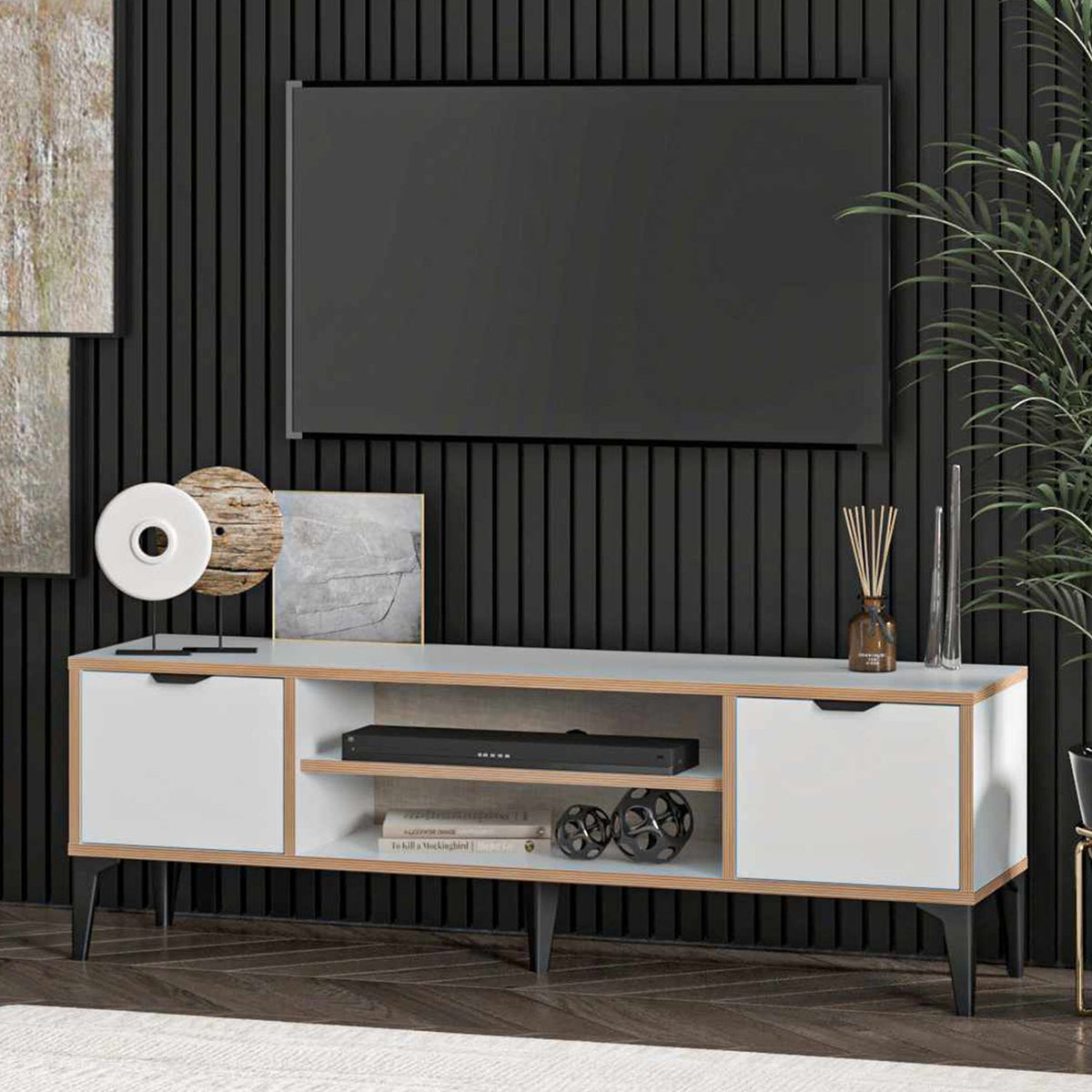 Έπιπλο Τηλεόρασης Longos Λευκό 140x35x46 εκ. Μελαμίνης - Pakobazaar